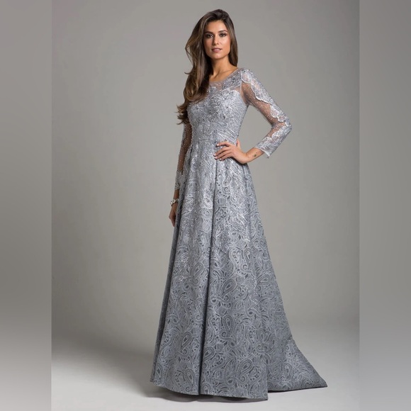 LARA Dresses & Skirts - Lara 29923 LACE HIGH NECK DRESS - Size 10 in Grey